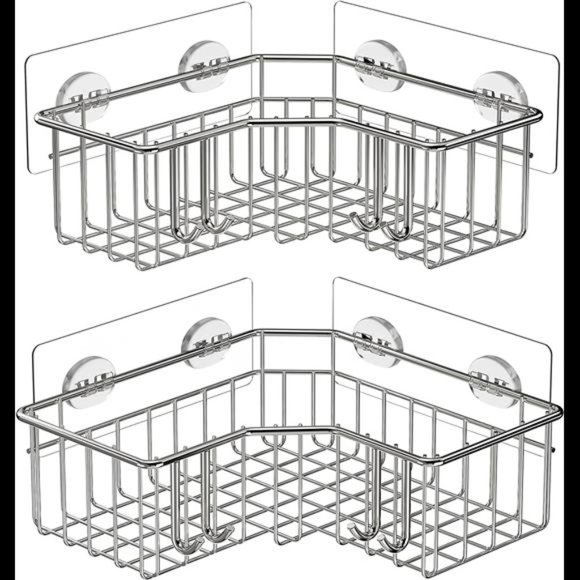 SMARTAKE 2-Pack Corner Shower Caddy Adhesive Bath Shelf with Hooks SUS304 Stai
